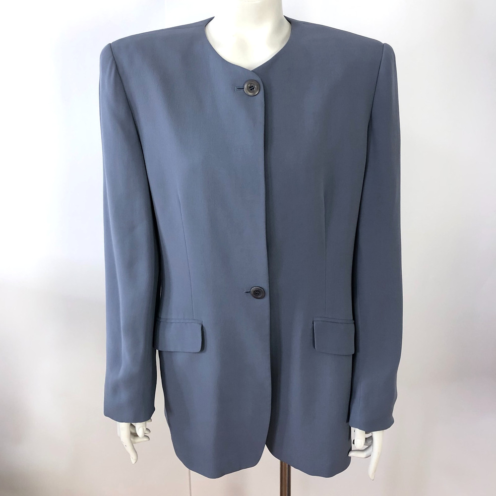 Jones New York 10 Vintage VTG 100% Silk Button Padded Blazer Jacket Gray MINT